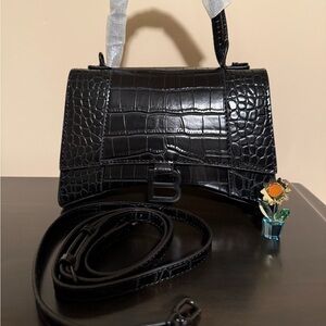 NEW Black on Black Hourglass Shoulder Crossbody Handle Bag